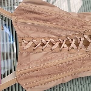 Heart Moon Star Satin Lace-Up Corset Sz M Has Boning & Stretch Y2K